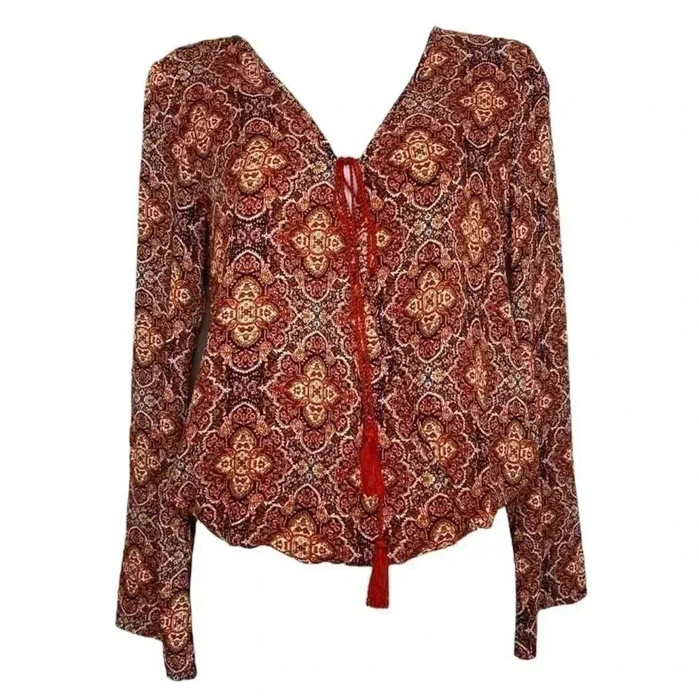 Xhilaration Surplice Wrap Paisley Boho Blouse
